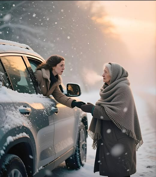 Podnosząc z zaspy drżącą staruszkę podczas zamieci, żona milionera naw