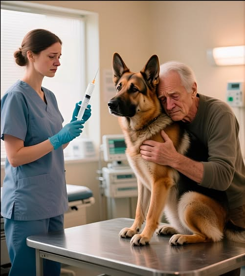 Pies przytulił swojego pana po raz ostatni przed uśpieniem — i nagle w