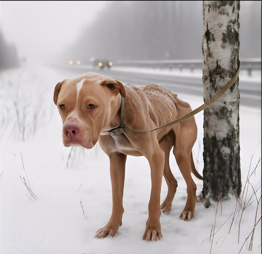 Przywiązany do słupa szczeniak w zaspie śniegu wołał na całe gardło, b