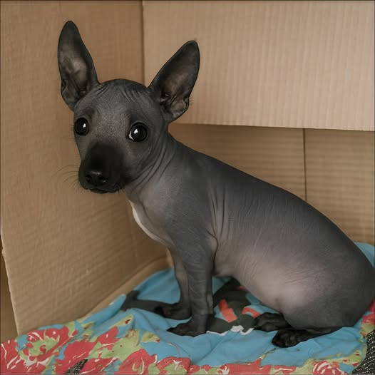 Malutki szczeniak bez sierści przytulał się do koła samochodu na parki