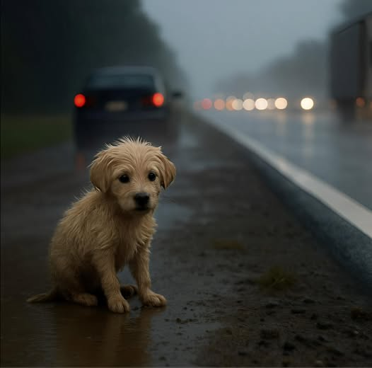 Na poboczu drogi krajowej, pod drobnym, mżystym deszczem, siedział szc